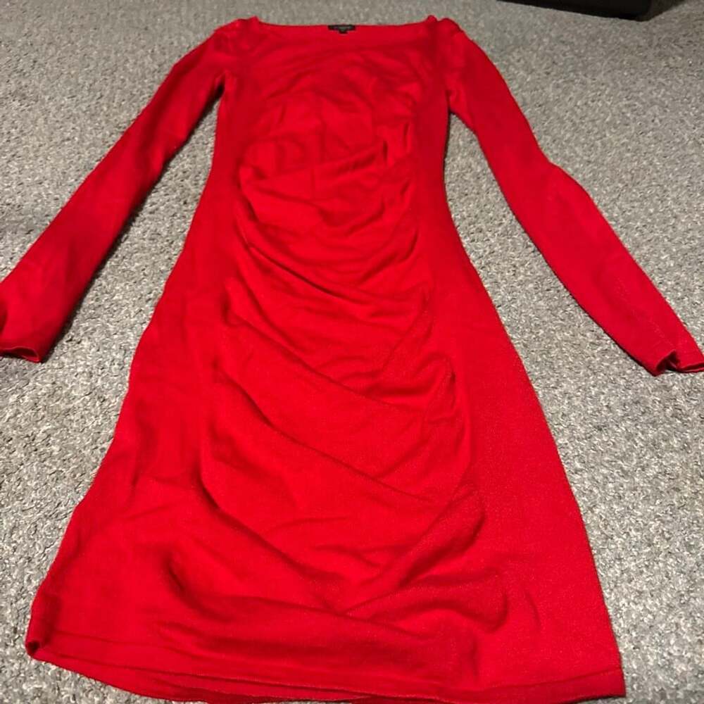 Express Ruched Knit Long Sleeve Bodycon Dress Size S Red